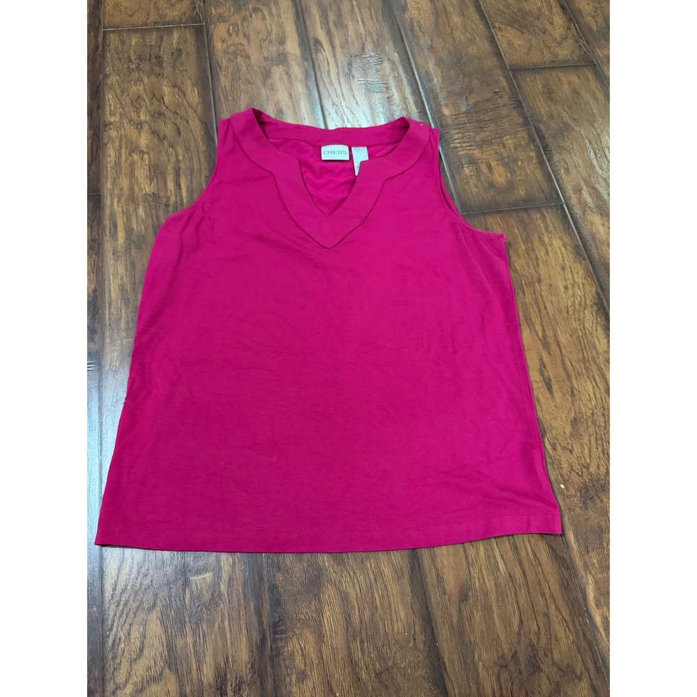 Chico's Size 2 Pink Sleeveless Top V Neck Stretch Knit Tank Blouse Womens